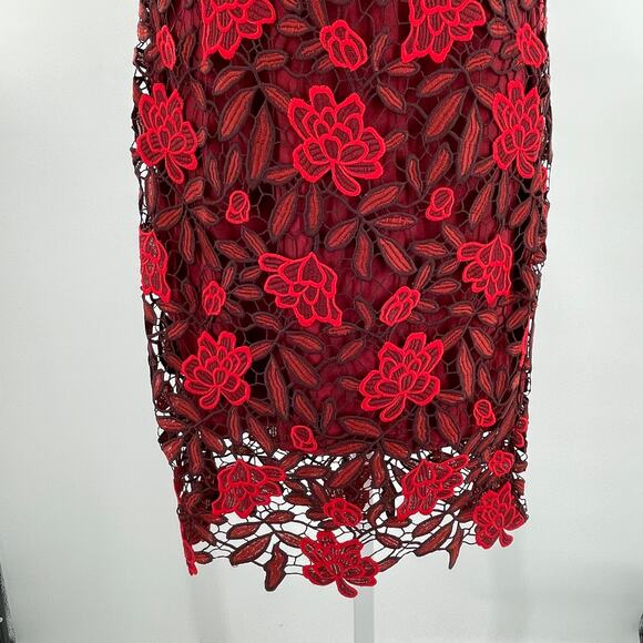Calvin Klein Rosewood Red Black Floral Lace Cocktail Party Sheath Dress 2 - Picture 6 of 12